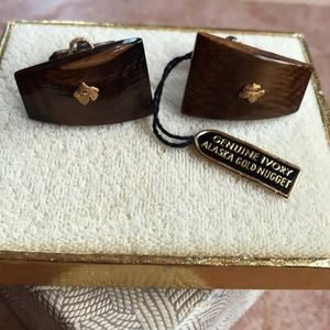 Vintage 1960s Ivory & 24k Gold Nugget Cuff Links